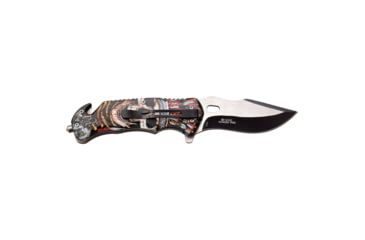 Image of Master USA Embossed Printing Spring Assisted Knife, 3.75 in, 3Cr13 Stainless Steel Stainless Steel, Drop Point, Multicolor Skeleton, MU-A116J