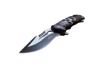 Image of Master USA Embossed Printing Spring Assisted Knife, 3.75 in, 3Cr13 Stainless Steel Stainless Steel, Drop Point, Multicolor Skeleton, MU-A116J