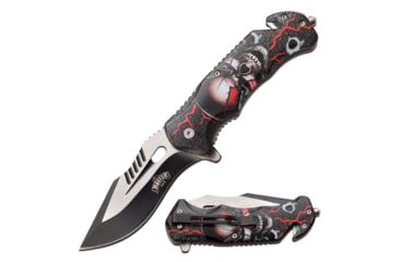 Image of Master USA Embossed Printing Spring Assisted Knife, 3.75 in, 3Cr13 Stainless Steel Stainless Steel, Drop Point, Red/Black Skeleton, MU-A116G
