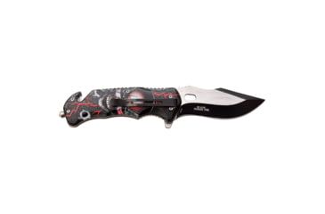 Image of Master USA Embossed Printing Spring Assisted Knife, 3.75 in, 3Cr13 Stainless Steel Stainless Steel, Drop Point, Red/Black Skeleton, MU-A116G