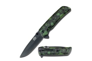 Image of Master USA Folding Blade, 3.5in, Stainless Steel Blade, Green Skull Camo Nylon Fiber Handle MU-A005GN