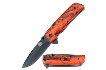 Image of Master USA Folding Blade, 3.5in, Stainless Steel Blade, Orange Camo Nylon Fiber Handle MU-A005OC