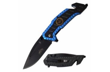 Image of Master USA MU-A056BL Spring Assisted Knife, 3.1in, 3CR13 Stainless Steel, Spear Point, Black Blade, Injection Molded Handle, Blue/Black, MU-A056BL