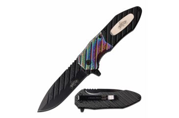 Image of Master USA MU-A059RB Spring Assisted Knife, 3.5in, 3CR13 Stainless Steel, Spear Point, Black Blade, Injection Molded Handle, Rainbow/Black, MU-A059RB