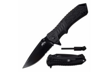 Image of Master USA MU-A062BK Spring Assisted Knife, 3.5in, 3CR13 Stainless Steel, Spear Point, Black Blade, Injection Molded Handle, Black, MU-A062BK