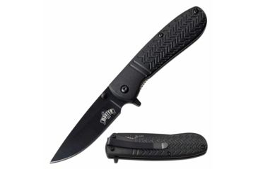 Image of Master USA MU-A093BK Spring Assisted Knife, 3in, 3CR13 Stainless Steel, Drop Point, Black Blade, Injection Molded Handle, Black, MU-A093BK