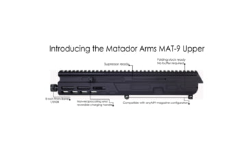 Image of Matador Arms MAT-9K AR-9 9mm 5in Roller Delayed Upper Reciever, 4150 Lightweight Nitrided Barrel, 1-10 Twist, 1/2x28 Threads, Black, MATK-U-BLKOP
