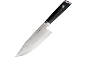 Image of Mattia Borrani Cutlery Bowie Chef 7in Damascus Knife, 7 blade, Black linen micarta handle, B087A