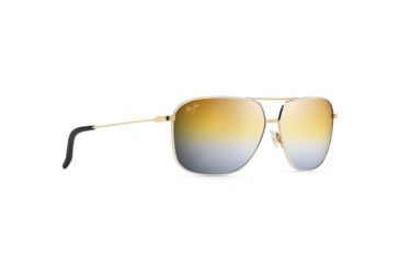 Image of Maui Jim Kami Polarized Aviator Sunglasses, Gold w/ White Frame, Dual Mirror Gold To Silver Lens, Gold w/ White DGS778-05C
