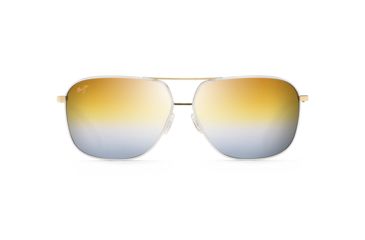 Image of Maui Jim Kami Polarized Aviator Sunglasses, Gold w/ White Frame, Dual Mirror Gold To Silver Lens, Gold w/ White DGS778-05C