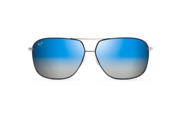 Image of Maui Jim Kami Polarized Aviator Sunglasses, Silver w/ Navy Blue Frame, Dual Mirror Blue To Silver Lens, Silver w/ Navy Blue DBS778-06A