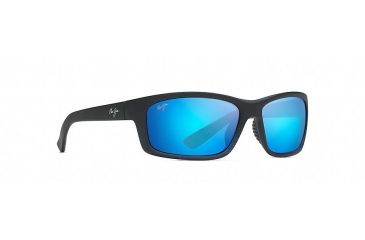 Image of Maui Jim Kanaio Coast Polarized Wrap  Sunglasses,Matte Translucent Blue Black w/ Stripe,Blue Hawaii Lens B766-08C