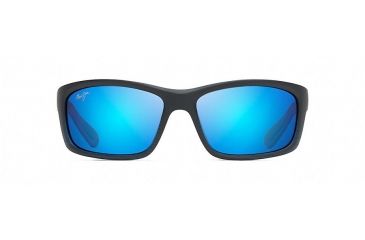 Image of Maui Jim Kanaio Coast Polarized Wrap  Sunglasses,Matte Translucent Blue Black w/ Stripe,Blue Hawaii Lens B766-08C