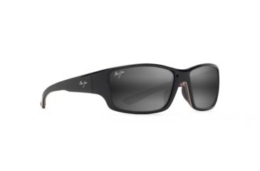 Image of Maui Jim Local Kine Polarized Square Sunglasses, Shiny Black w/ Grey &amp; Maroon Frame, Neutral Grey Lens, Shiny Black w/ Grey &amp; Maroon 810-07E