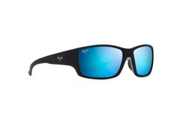 Image of Maui Jim Local Kine Polarized Square Sunglasses, Soft Black w/ Sea Blue &amp; Grey Frame, Blue Hawaii Lens, Soft Black w/ Sea Blue &amp; Grey B810-53B