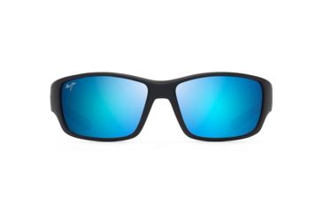 Image of Maui Jim Local Kine Polarized Square Sunglasses, Soft Black w/ Sea Blue &amp; Grey Frame, Blue Hawaii Lens, Soft Black w/ Sea Blue &amp; Grey B810-53B
