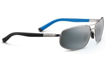 Image of Maui Jim North Point Sunglasses - Matte Silver with Black and Blue Rubber Temples Frame and Neutral Grey Lens 272-17M