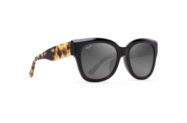 Image of Maui Jim Siren Song Polarized Square Sunglasses - Women's, Black Gloss w/ Tokyo Tortoise Temples Frame, Neutral Grey Lens, Black Gloss w/ Tokyo Tortoise Temples GS801-02B