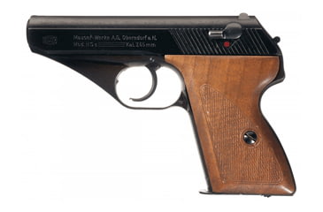 Image of Mauser Rimfire HSc Pistol, .32 ACP, 3.4in barrel, steel frame, checkered walnut grip, blowback operated semi-auto, blade front, notch rear, 8 round magazine, MR-HSC-.32 ACP-3.4-1-FRRMPG