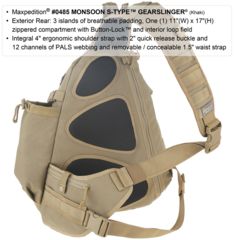 Image of Maxpedition Monsoon S-Type Gearslinger Backpack, Khaki 0485K