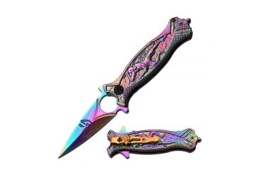 Image of MC Masters Collection Folding Blade, 3.5in, Stainless Steel Blade, Rainbow Ti-Coated Stainless Steel, Sculpted Ninja Art Handle MC-A030RB