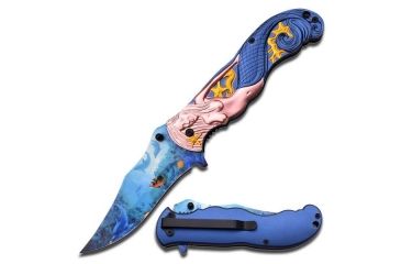 Image of MC Masters Collection Folding Blade, 3.8in, Stainless Steel Blade, Copper Mermaid With Blue Tail On Aluminum Handle MC-A013BL