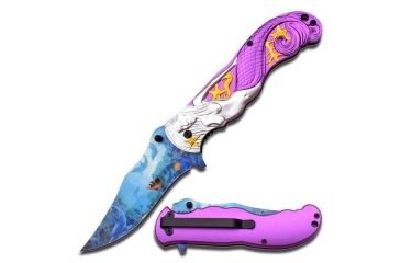 Image of MC Masters Collection Folding Blade, 3.8in, Stainless Steel Blade, Silver Mermaid With Purple Tail On Aluminum Handle MC-A013PE
