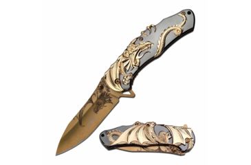Image of MC Masters Collection MC-045 Manual Folding Knife, 3.5in, 3CR13 Stainless Steel, Drop Point, Golden Tinite Blade, Zink Alloy Handle, Gold/Black, MC-045