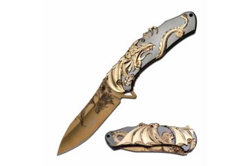 Image of MC Masters Collection MC-A045 Spring Assisted Knife, 3.5in, 3CR13 Stainless Steel, Drop Point, Golden Blade, Zink Alloy Handle, Gold/Black, MC-A045