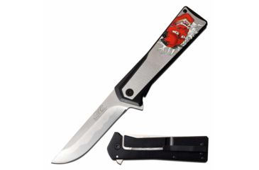 Image of MC Masters Collection MC-A052S Spring Assisted Knife, 3.5in, 3CR13 Stainless Steel, Straight Back, Steel Blade, Stainless Steel Handle, White, MC-A052S