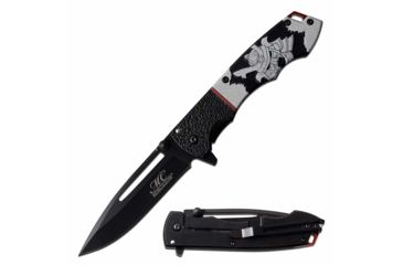 Image of MC Masters Collection MC-A057S Spring Assisted Knife, 3.5in, 3CR13 Stainless Steel, Spear Point, Black Blade, Aluminum Handle w/ Samurai Printing, Black, MC-A057S