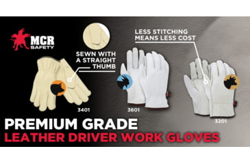 Image of MCR Safety 3201M Leather Drivers Work Gloves, Select Grade Unlined Grain Cow Leather, Straight Thumb, Beige, Medium, 3201M