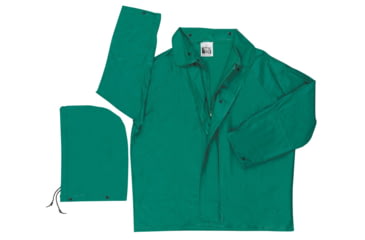 Image of MCR Safety 388JXL Dominator Series 2 Piece Waterproof Rain Jacket, .42mm PVC/Hi-Tensile Poly/PVC, Zipper Front with Detachable Hood, Green, XL, 388JXL