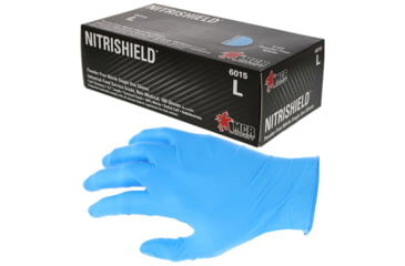 Image of MCR Safety 6015L NitriShield Disposable Nitrile Gloves, Powder Free Industrial Food Service Grade, 9.5in Length, 4 mil Thickness, Blue, Large, 6015L
