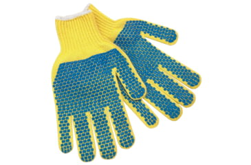 Image of MCR Safety 7 Gauge Work GLove, DuPont Kevlar Outside/Cotton Inside, PVC Blocks 2 Sides, Regular Weight, Blue/Yellow, Small, 9363SMB