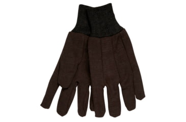 Image of MCR Safety 7100 Brown Jersey Work Gloves, Clute Pattern with Knit Wrist, Cotton Polyester Blend, Brown, Large, 7100
