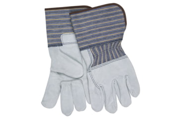 Image of MCR Safety A Shoulder Leather Split Leather Palm Work Gloves, 3/4 Leather Back, 4.5in Plasticized Gauntlet Cuff, Gray, Large, 1414A