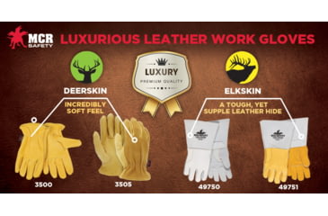 Image of MCR Safety Welding Grain Elkskin Work Gloves, Cotton/Foam Lined Back Sewn with DuPont Kevlar, Gray, Medium, 49750M