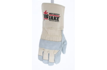 Image of MCR Safety Big Jake Premium A+ Side Leather Palm Work Gloves, 4.5in Extended Gauntlet Duck Cuff, Sewn with DuPont Kevlar, Gray, Large, 1730L