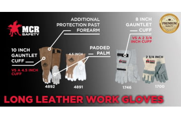 Image of MCR Safety Big Jake Premium A+ Side Leather Palm Work Gloves, Sewn with DuPont Kevlar, 2 3/4in Safety Cuff, Gray, XX - Large, 1700XXL