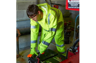 Image of MCR Safety Big Jake PVC/Nomex Flame Resistant Rain Pant, ANSI Class E Hi-Vis Standard, HRC2/CAT2 with ARC Rating ATPV 8.9 cal/cm2., Fluorescent Lime, M, BJ38BPM