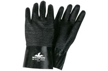 Image of MCR Safety Black Jack Series Neoprene Coated Work Gloves, Multi-Dipped Etched Rough Neoprene, 12in Length Fully Coated, Brushed Interlock Lining, Black/White, Large, 6932
