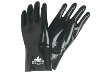Image of MCR Safety Black Jack Series Neoprene Coated Work Gloves, Multi-Dipped Smooth Neoprene, 12in Length Fully Coated, Brushed Interlock Lining, Black, Large, 6922