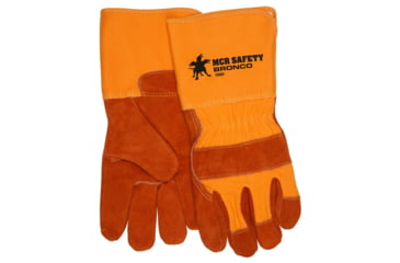 Image of MCR Safety Bronco Split Leather Palm Work Gloves w/Gauntlet Cuff - Men's, Large, 1690