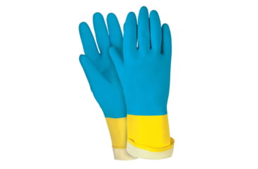 Image of MCR Safety Chem-Tech Neoprene over Latex Gloves, 20 mil Thickness, 12in Length, Blue/Yellow, X - Large, 5410XLE