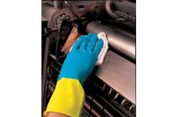 Image of MCR Safety Chem-Tech Neoprene over Latex Gloves, 28 mil Thickness, 12in Length, Blue/Yellow, Medium, 5408S
