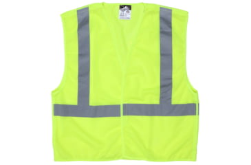 Image of MCR Safety CL2MLL Hi Vis Reflective Safety Vest, ANSI Type R Class 2, Mesh with 2in Silver Stripes, Breakaway Design with Hook and Loop Closures, Fluorescent Lime, L, CL2MLL