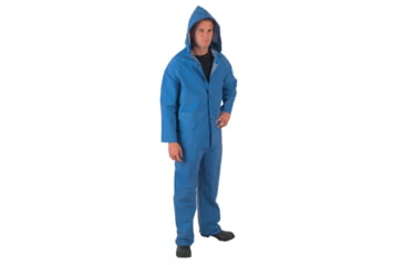 Image of MCR Safety Classic Plus Series 3 Piece Waterproof Rain Suit, .35mm PVC/Poly, Corduroy Collar, Detachable Hood and Bib Pants, Blue, M, 2433M
