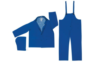 Image of MCR Safety Classic Plus Series 3 Piece Waterproof Rain Suit, .35mm PVC/Poly, Corduroy Collar, Detachable Hood and Bib Pants, Blue, M, 2433M