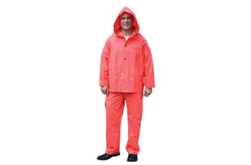 Image of MCR Safety Classic Plus Series 3 Piece Waterproof Rain Suit, .35mm PVC/Poly, Corduroy Collar, Detachable Hood and Bib Pants, Orange, M, 2413M